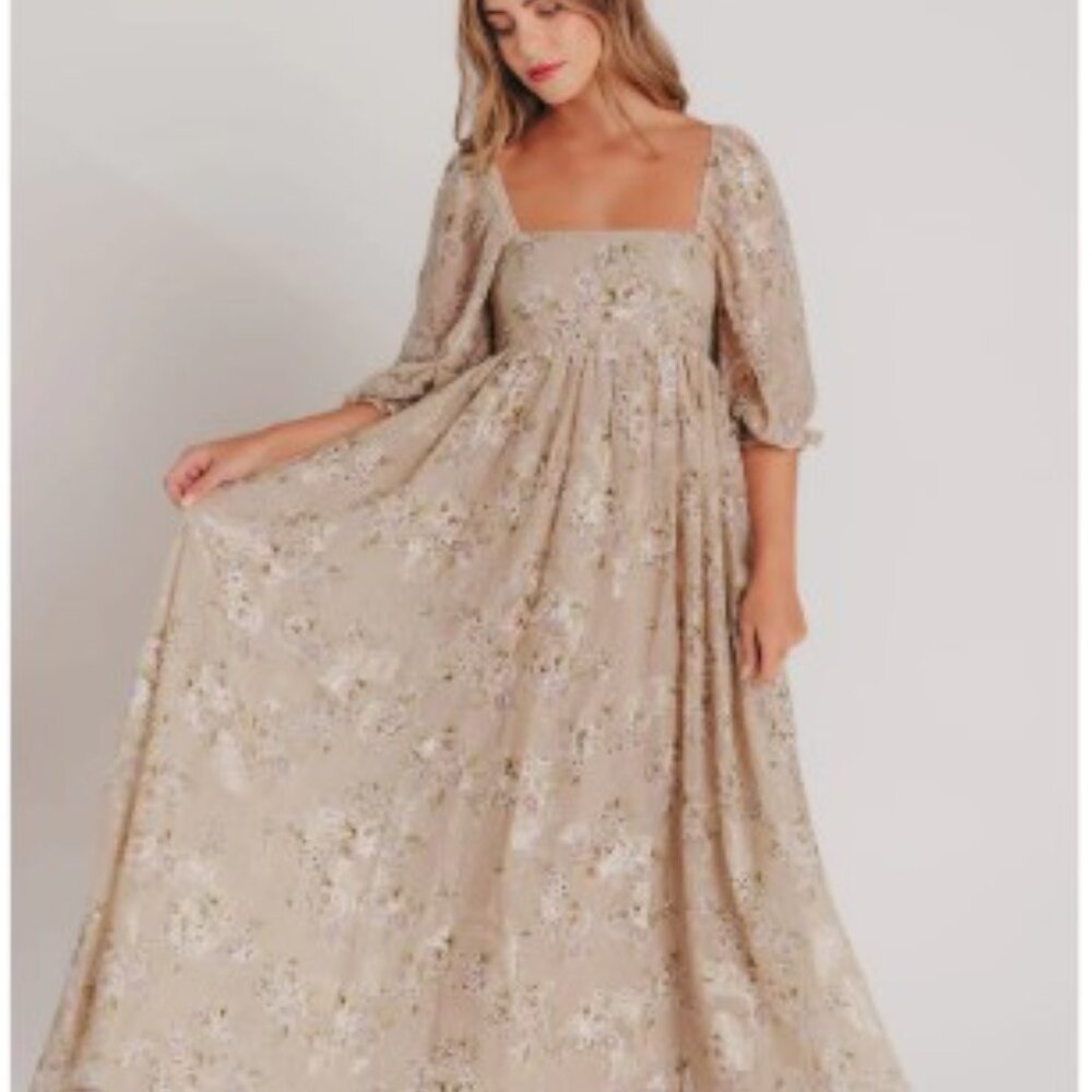 Mona Maxi Dress in Beige/Brown Floral - Bump Friendly